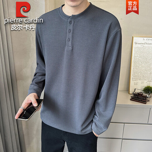 Pierre Cardin Henry Collar Long Sleeve T-Shirt Men's 2025 New Spring and Autumn Autumn Clothes Button Solid Color Inner Bottoming Shirt Sweatshirt Men's 433 White L 115-135Jin Jin is equal to 0.5 kg