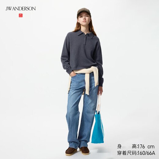 Uniqlo Women's Straight Jeans Washed Products Mid-waist Extended Style 25 Autumn and Winter 477334 480743 480743/65 Royal Blue 30 /165/76A