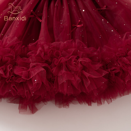 Banxidi girls dress winter new plush baby princess dress suit one-year-old dress autumn and winter children's mesh skirt red 100