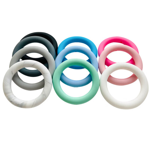 Silicone teether food grade hole ring chewing gum for babies to prevent falling off during oral period, blue 1 pack