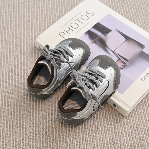 Terranis Yangma recommends boys spring and autumn new baby sports shoes Korean style soft sole non-slip toddler shoes cute and wear-resistant silver 16_inner length 10.5cm