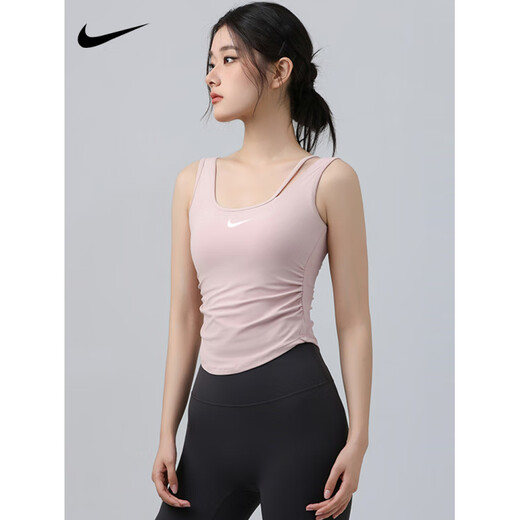 Nike (NIKE) Sports Vest Women's Yoga Fitness Pilates Training Clothes All-in-one Breast Covering Belt Pad Top Official Flagship Pink S Recommended 90-105Jin Jin is equal to 0.5kg