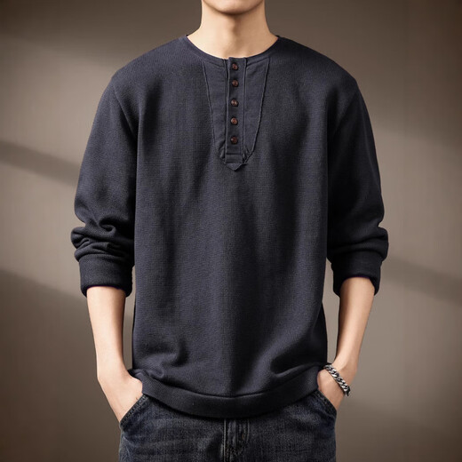 OLJ high-end luxury brand sweater men's high-end tough guy Henry collar sweater men's winter new casual bottoming long blue gray S suitable for 90-110Jin Jin equals 0.5 kg
