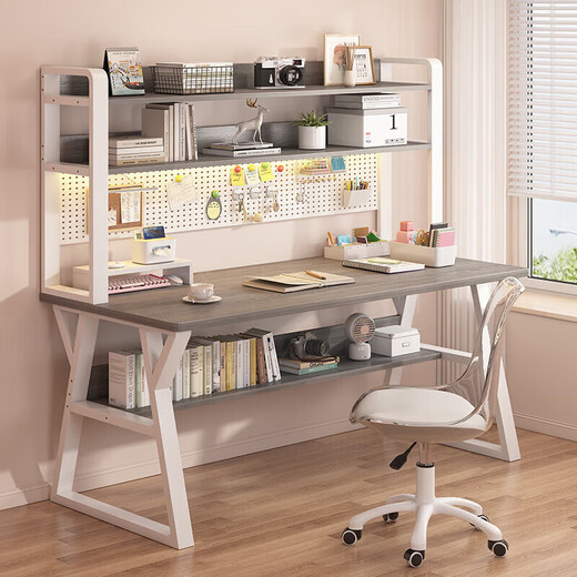 Desk student home computer desk bedroom perforated board table simple rental house junior high school student study table upgraded perforated board bookshelf 140CM milk white