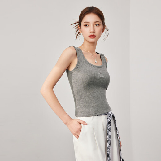 IEF/Aiyifu 2025 early autumn new style back hollow lace splicing design slim and versatile vest top gray one size