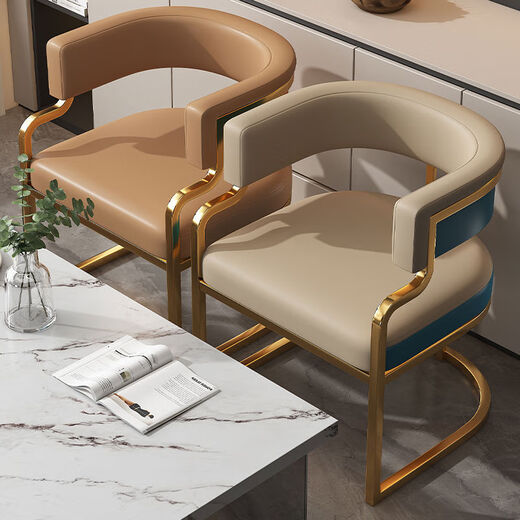 Yusenyi Stool Girls' Bedroom Dressing Stool Manicure Chair Customer Chair A Style Light Brown Titanium Plated Chair Frame