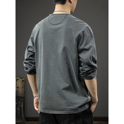 Romon pure cotton sweatshirt spring and autumn long-sleeved T-shirt 2025 new casual men's loose trendy brand Henry collar bottoming shirt 2315 charcoal gray S suitable weight 90-115Jin Jin equals 0.5 kg