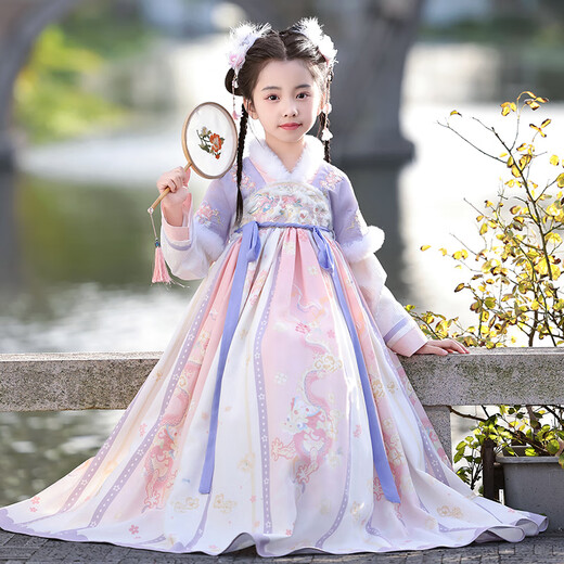 Anneyol (Anneyol) Hanfu girls winter dress Chinese style New Year's greetings children's winter plus velvet costume purple 130
