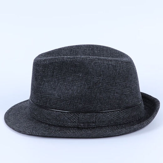 Qisman autumn and winter men's hat British retro jazz hat outdoor dad warm middle-aged and elderly spring and autumn hat men fine wool dark gray 56cm
