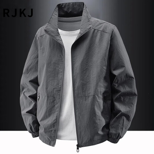 RJKJ Light Luxury Brand Men's Jackets Spring, Autumn and Winter New Outdoor Velvet Casual Stand Collar Trendy Tops Black - Spring and Autumn Regular - 8919 Jacket XL (Recommended 130-145Jin Jin is equal to 0.5kg)