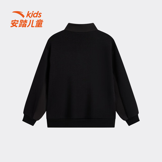 ANTA children's fleece sweatshirt for boys and girls 2025 winter new Chinese ice and snow series knitted pullover basic black-4 fleece 175 cm