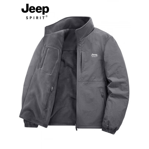 JEEP SPIRIT Jeep Men's Casual Jacket Autumn and Winter Reversible Loose Jacket Men's Velvet Thickened New Cotton Coat Men's Top Gray Reversible Velvet 2XL (141-160Jin Jin is equal to 0.5kg)