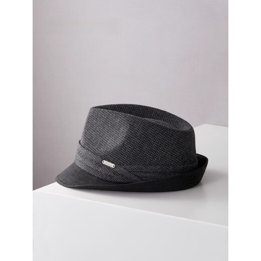 Lee dprre autumn and winter new houndstooth wool jazz hat men's casual fashion British style retro gentleman large head circumference black gray wool plaid L (suitable for head circumference 58-60cm)