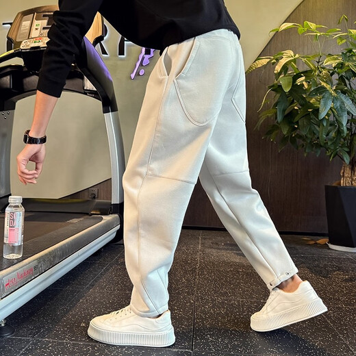 Kuraishi Kazuki trendy brand straight sweatpants men's autumn and winter new thickened warm solid color handsome casual sports pants Paris Gray XL