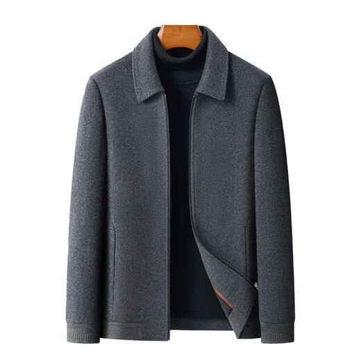 JINBA pure wool jacket men's autumn and winter high-end middle-aged men's thick lapel woolen jacket men's jacket navy blue M