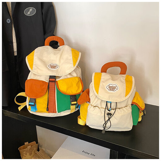 Lugeli parent-child backpack Japanese and Korean simple contrasting color casual backpack boys and girls travel hiking backpack children back to school school bag parent-child mountaineering bag small size