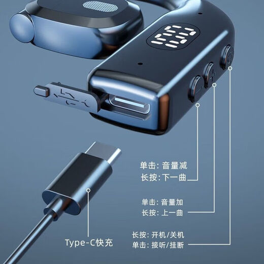 Comfortable to wear, car Bluetooth headset, sports, not in ear, high quality, rotatable business Bluetooth headset P7, black single ear, medium size 180, rotatable for wearing + Bluetooth 5.4