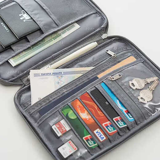 Passport-Ticket-Aufbewahrungsbeutel tragbare Reisetaschen im Ausland Multifunktionales Zertifikat Doppelklettern Sie neue wasserdichte Kartenbrieftet Navy klein