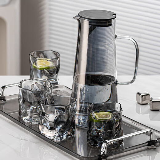 Light luxury high-end glass kettle set, kettle can be heated by open flame, high temperature resistant water cup, water set, tea kettle, 1 pot + 6 cups + cup holder + cup tray