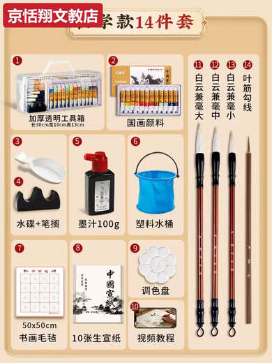 Chong Xing Chinese Painting Pigments Beginner Set Chinese Painting Supplies Tools Complete Set of Ink Painting Introductory Materials Primary School Students Art Teacher Recommended 12 Colors 12ml