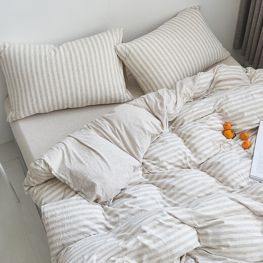 He Jiagong Tianzhu cotton quilt cover single piece pure cotton 1.5x2mx2.3 single 200x230cm220x240 quilt cover 180x200 hemp gray thin strips baby quilt cover single piece 120cm*150cm