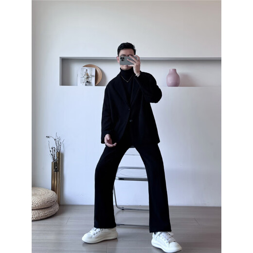 DK woolen suit men's autumn and winter high-end light mature style suit Western Korean version casual loose casual suit two-piece black jacket down version XL (recommended 140-160Jin Jin equals 0.5 kg)