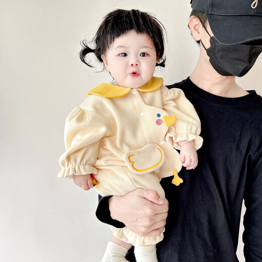 Infant spring and autumn set, baby girl's spring jumpsuit, one-month-old clothes for going out, spring baby clothes LQY-249201__yellow 73 cm_ recommended 14-18Jin Jin is equal to about 0.5 kg