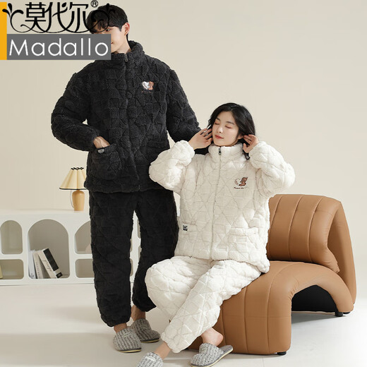 Modal couple pajamas for women in winter, quilted and thickened, new large size hooded men's youth can wear home clothes 02D003 XL female-120-140Jin Jin is equal to 0.5 kg