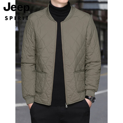 JEEP SPIRIT men's velvet thickened liner cotton coat cold-proof cotton coat student base layer small cotton-padded jacket warm short coat khaki zipper style L recommended 118Jin Jin equal to 0.5 kg or less