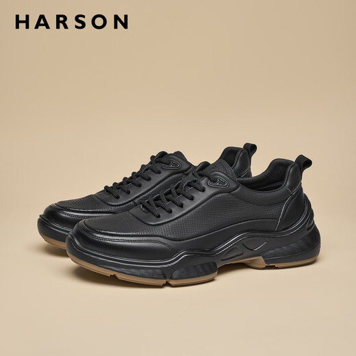 Harson men's casual leather shoes autumn and winter new high-end commuter thick-soled business sports walking shoes black 41