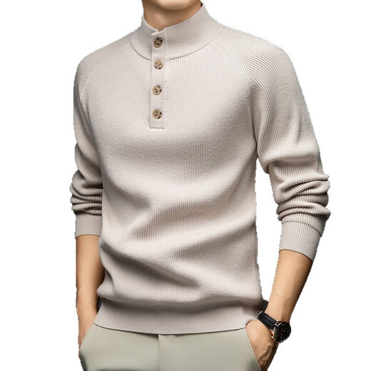 Bmuvlss light luxury men's high-end brand 2025 new raglan sleeve Henry collar sweater for men with business bottoming shirt for men black XL 115