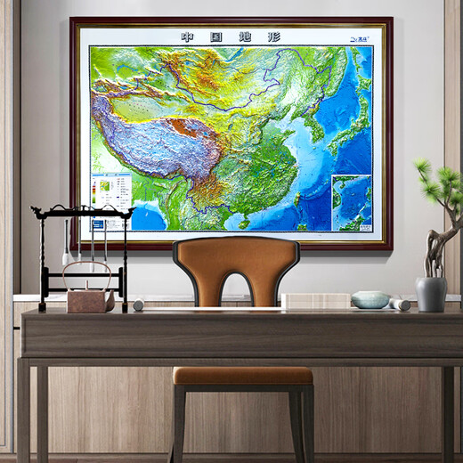 3D concave and convex three-dimensional map China topographic map wall chart World map Relief super size 2 meters Geographic map wall chart Three-dimensional landforms Home office teaching classroom decoration Solid wood framed high-definition China topographic map High-end solid wood frame Solid wood frame-World topographic map Frame size 95*130