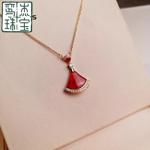 Luanjie 18K gold skirt necklace for women 18k gold fan-shaped white mother-of-pearl pendant rose gold scallop fan clavicle chain 2024 long skirt white mother-of-pearl