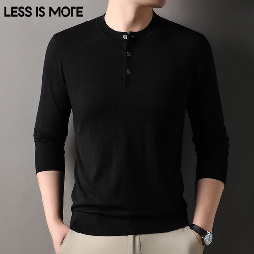 LESS IS MORE Lilang Worsted Men's Henley Collar Sweater Spring and Autumn Thin Bottoming Sweater Wool Cashmere Black Thin Thin S 165