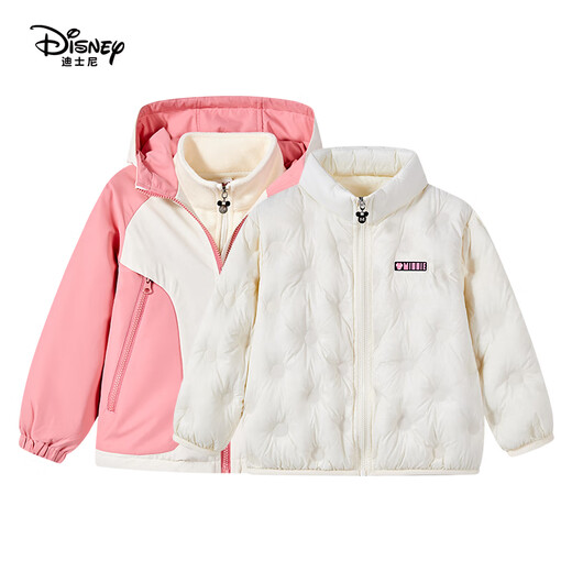 Disney Seven-Wear Girls Autumn and Winter Children's Jacket Jacket Set Polar Fleece + Down Liner Three-piece Set Pink