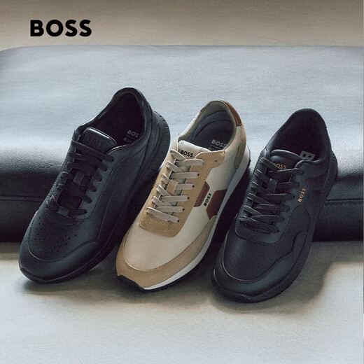 Hugo Boss BOSS New Year's Gift Men's 25th Winter New Grained and Solid Color Leather Sneakers 005-Black 41