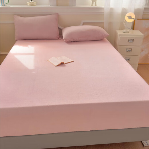 Nanjiren Milk Velvet Bed Sheet 1.8x2m Double 1.5x2m Mattress Protector Winter Baby Velvet Coral Velvet Bedspread Cover Bean Paste Powder All-Inclusive Non-Slip Thickened Warm Single Bed Sheet 90cm*200cm
