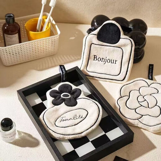 Gong Qin French style hand towel hanging absorbent home coral velvet towel kitchen bathroom thickened hand towel cute souvenir Camellia series 3 pack