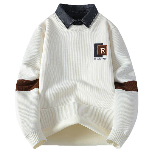 Ai Pinyi Pigeon Camisa falsa de dos piezas Séter suéter de otoño de otoño e invierno Los estudiantes universitarios de primaria y preparatoria que agregan suéter de punto cálido engrosado de vellón en blanco.