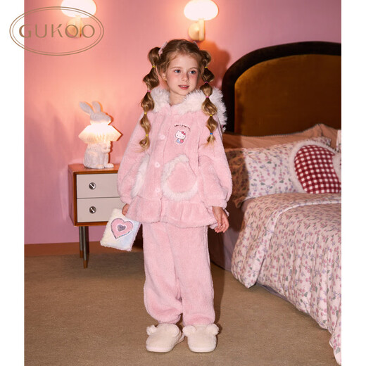Nutshell/Gutshell Pajamas Winter HelloKitty Co-branded New Parent-Child Warm Home Clothing Set D HelloKitty Set 110 cm