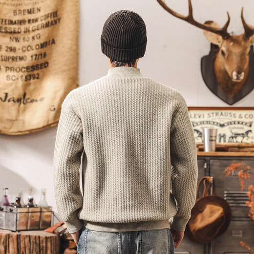 Jay Leno American retro heavyweight Henry collar sweater men's new winter warm velvet autumn and winter half turtleneck sweater jacket light gray 790g heavy M suitable for 100-125Jin Jin equals 0.5 kg