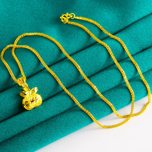 Liu Dawen gold necklace women's 9999 pure gold chain pure gold pendant small apple real gold set chain Chinese Valentine's Day gift set of pendants about 5.08-5.3g (including labor fee 20)