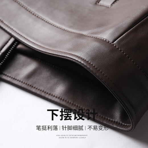 SHANSHAN Shanshan leather jacket men's autumn and winter new warm plus velvet leather jacket lapel daily versatile short coat for young and middle-aged people black 2XL /185