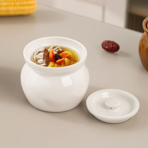 Oupinyuan earthenware stew pot water-proof red bird soup steamed egg stew pot with lid soup pot Chinese Shaxian snack ceramic simmering soup pot white 500ML single pack