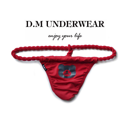 Men's underwear low-waist sexy cartoon bear trendy thong T-pants polyester personality Internet celebrity sexy temptation single butt sky blue + red M