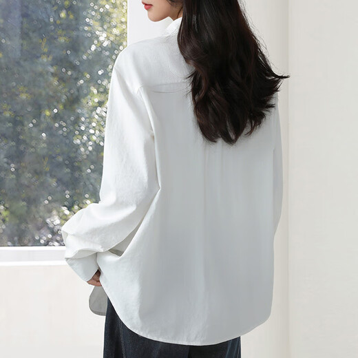The same brand of women's tops and shirts for women 2025 new loose casual long-sleeved shirts, jackets, shirts, white M recommended (120-140 Jin Jin equals 0.5 kg) loose version