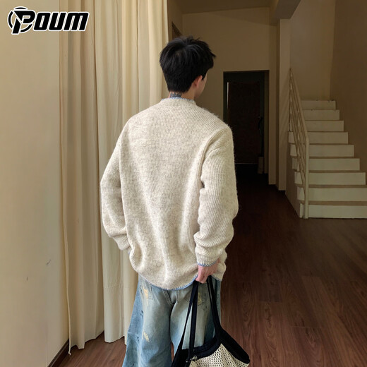 POUM Henry collar sweater men's winter high-end warm inner layering top MZ0057 apricot M