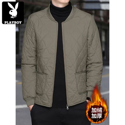 Playboy (PLAYBOY) trendy brand men's velvet thickened lining cotton-padded jacket and cotton-padded jacket to wear as a base layer to keep warm and comfortable, black zipper style XL recommended 118-138Jin Jin equals 0.5 kg
