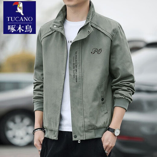 Woodpecker Jacket Men's Autumn and Winter 2025 New Cotton Jacket Jacket Men's Stand Collar Korean Style High-end Casual Work Jacket Green - Spring and Autumn Brand Special Price Clearance Pickup 2XL 135-150Jin Jin is equal to 0.5 kg