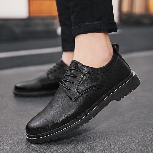 Mu Yifan zapatos para hombres zapatos de cuero casual de cuero de moda y versátiles zapatos de cuero británico de cuero para hombres jóvenes que aumentan los zapatos de la suela gruesa 9920 negros 39